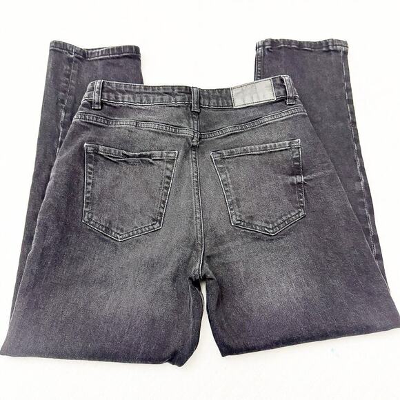 Zara Black Charcoal Straight Leg Distressed Denim Jeans Zip Fly Size 6 - Picture 5 of 8